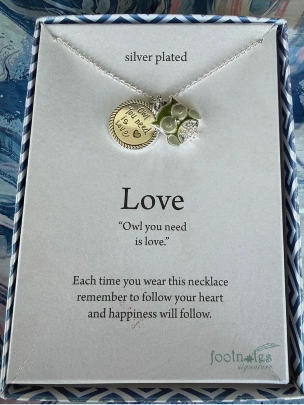 Silver-Plated Owl Love Necklace with Gold-Tone Heart Disc